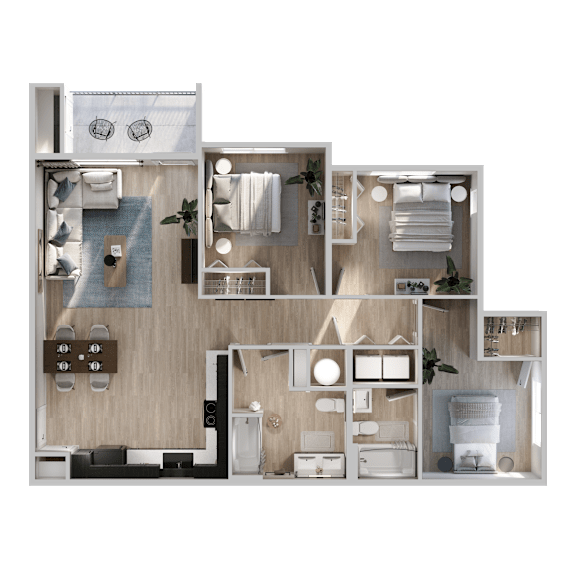 A detailed 3D floor plan of a modern bathroom at The Village at Hawk View, Reno, 89512.