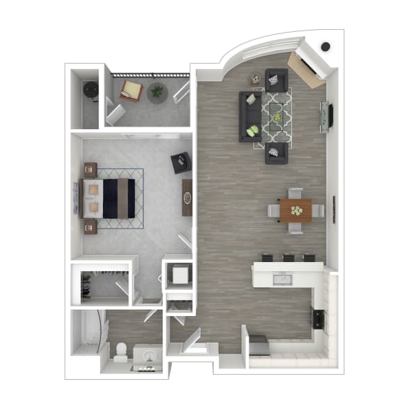 Floor Plan  a floor plan of a studio apartment with a bedroom and a living room