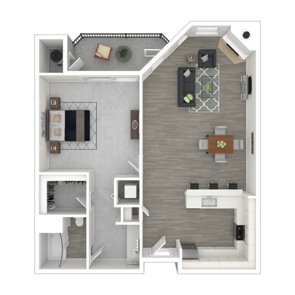 a floor plan of a studio apartment with a bedroom and a living room