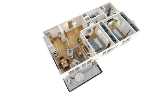 a 3d floor plan of a house