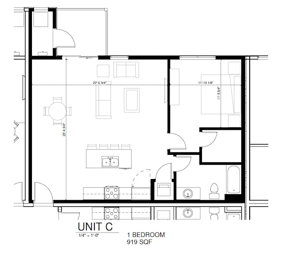 1 bedroom (919 SF)