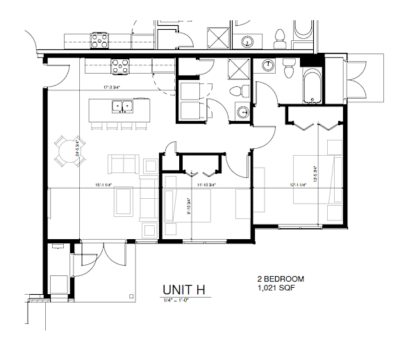 A black and white floor plan of a two bedroom apartment.