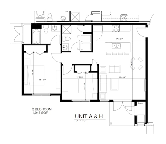 1st floor 2 bedroom 1043 SF