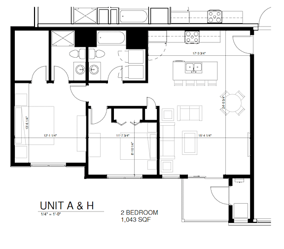 2 bedroom 1,043 SF (2&3)
