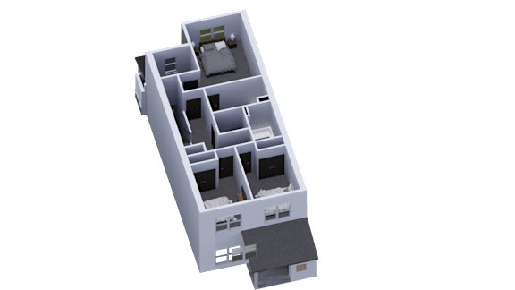 a 3d rendering of a house with a floor plan and a roof