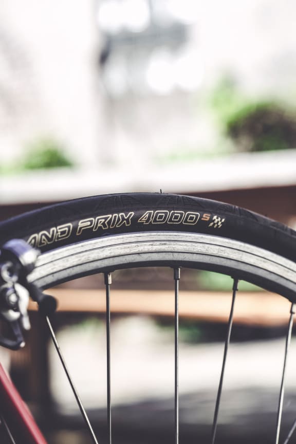 a close up of a bike tire