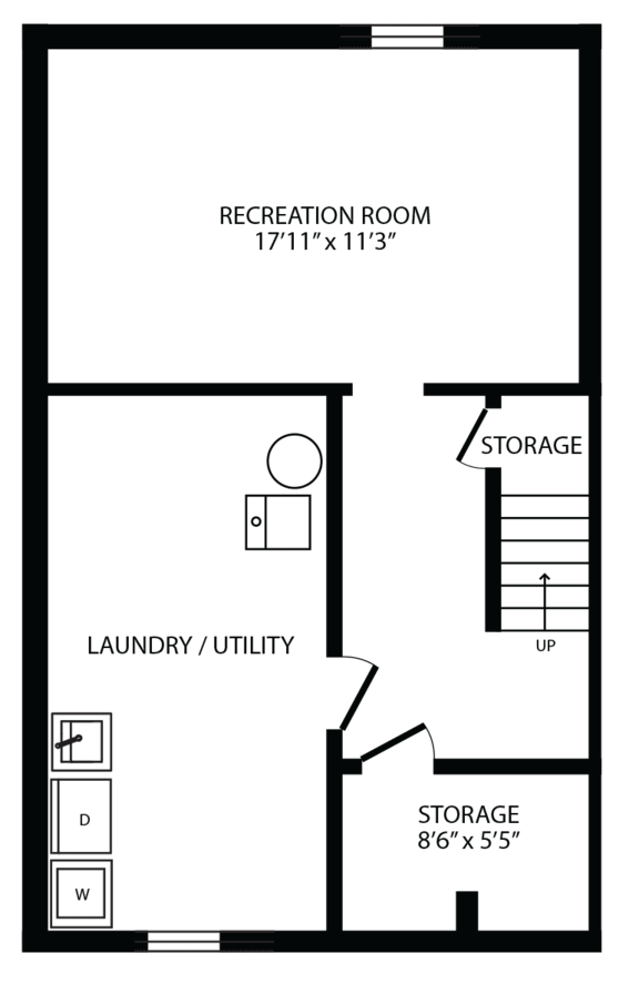 2d floorplan of the basement of a 3 bedroom, 2 bathroom town home