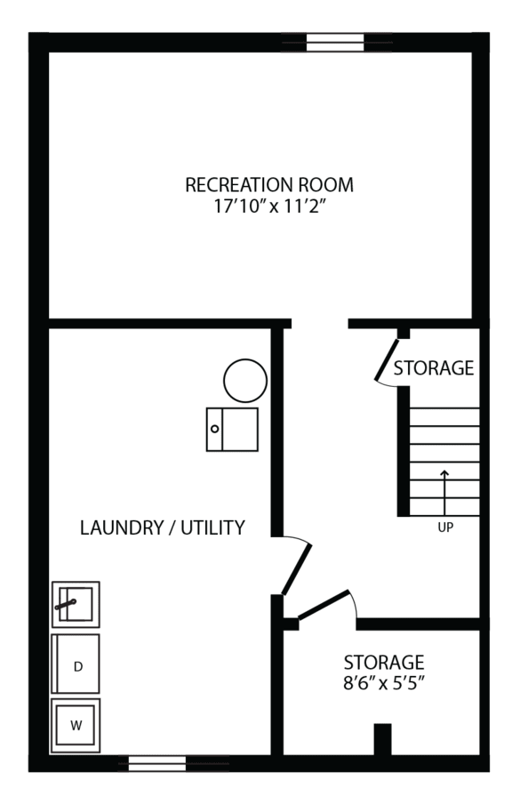 2d floorplan of the basement of a 4 bedroom, 2 bathroom town home