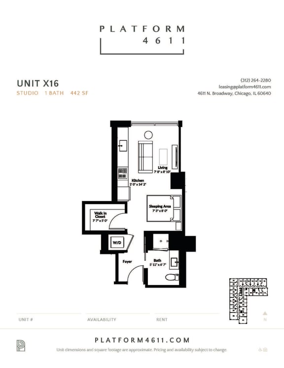 Floor Plan  Studio floor plan of unit X15 at Platform 4611, Illinois, 60640
