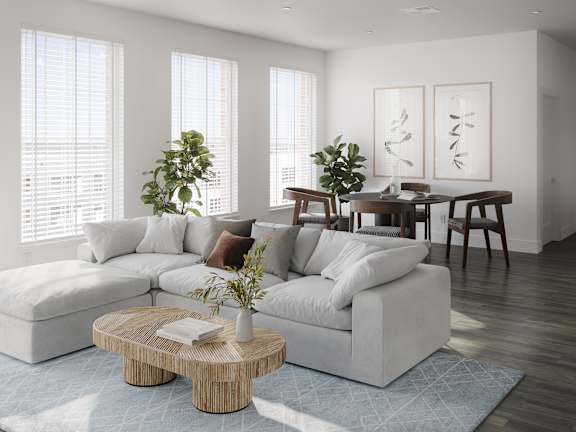 a living room with a couch and a coffee table