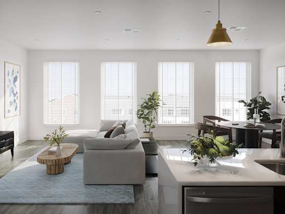 a living room with a couch and a table