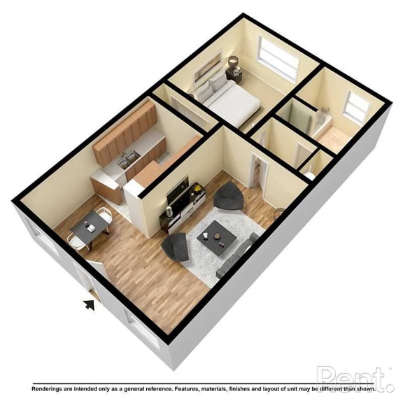 a small room with a bed and a television