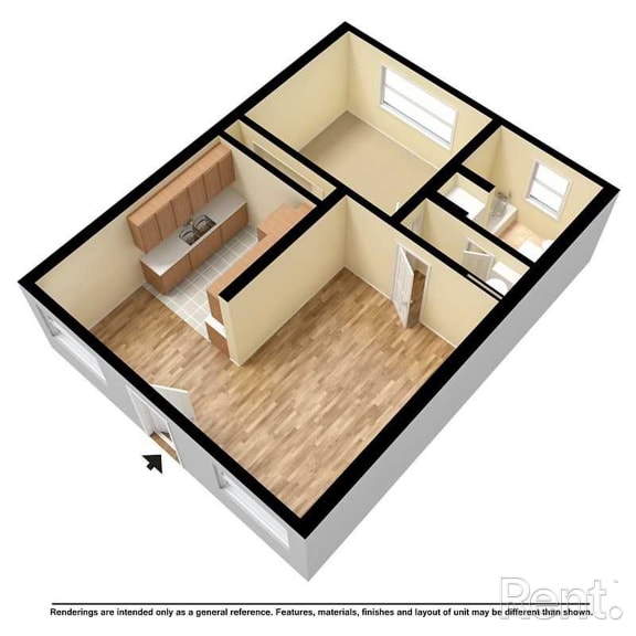 a floor plan of a small apartment with a bedroom and a living room
