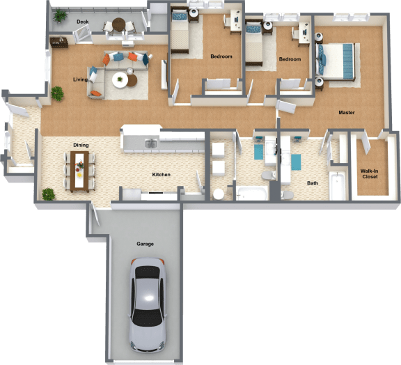 a floor plan of a house with a car in the garage