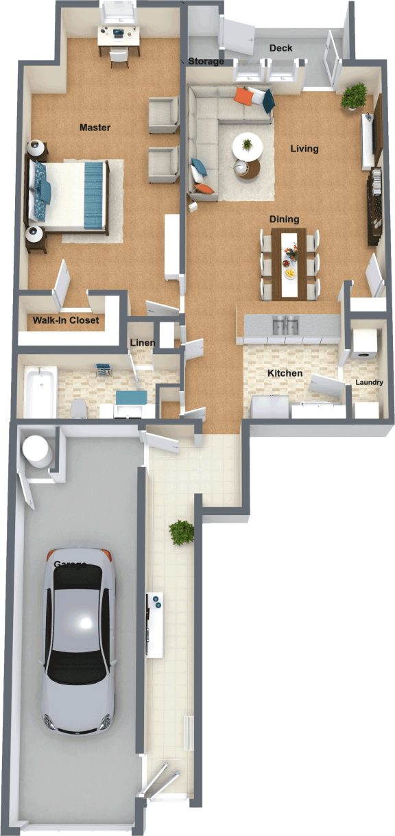 floor plan of a house with a car in the garage