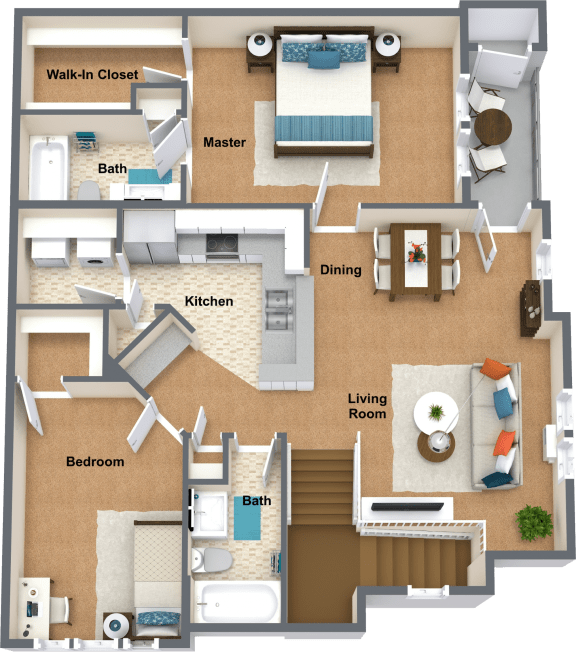 a floor plan of a house with furniture and a living room