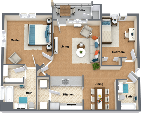 a floor plan of a house with furniture and a living room