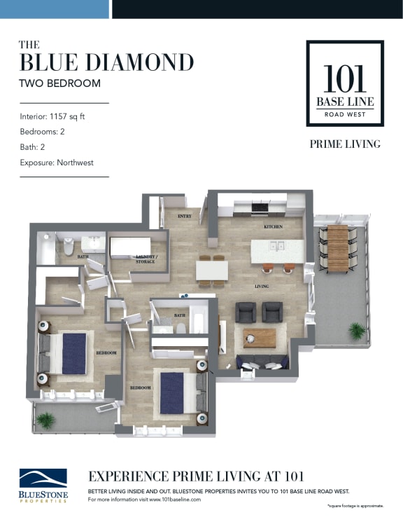 The blue diamond floorplan, the penthouse suite with two bedrooms