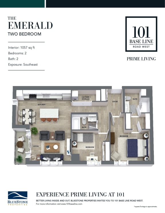 The emerald floorplan, two bedrooms  at 101 Base Line Road West, London, Ontario
