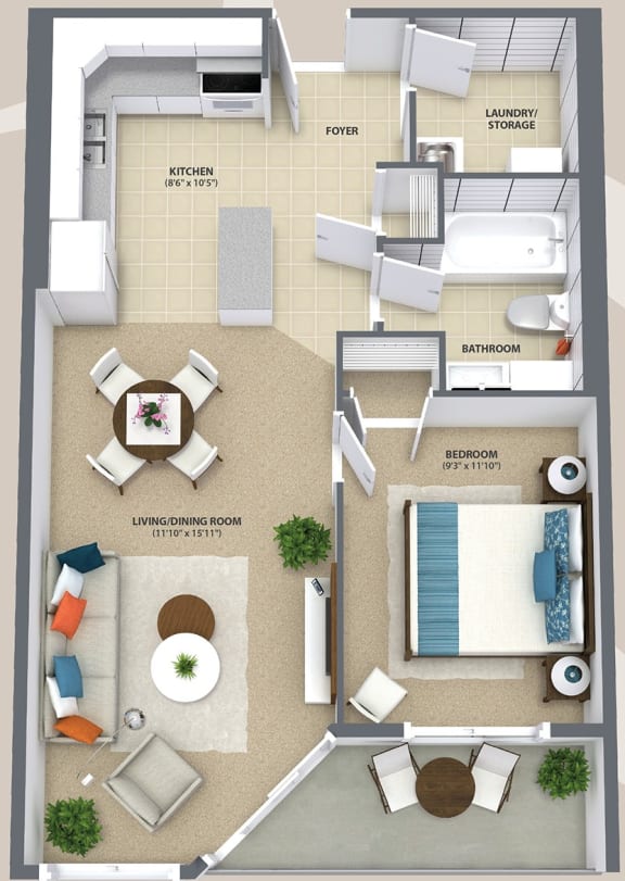 a floor plan of a one bedroom apartment with a bathroom and living room