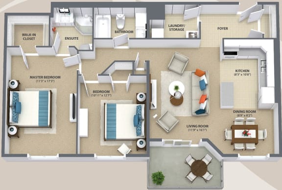 Floor Plan 2 Bedroom - 2B