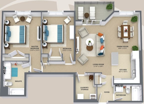 Floor Plan 2 Bedroom - 2C