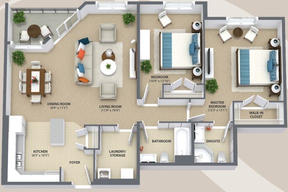 Floor Plan 2 Bedroom - 2D