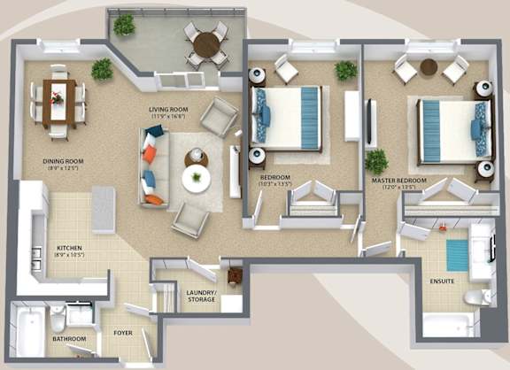Floor Plan 2 Bedroom - 2F