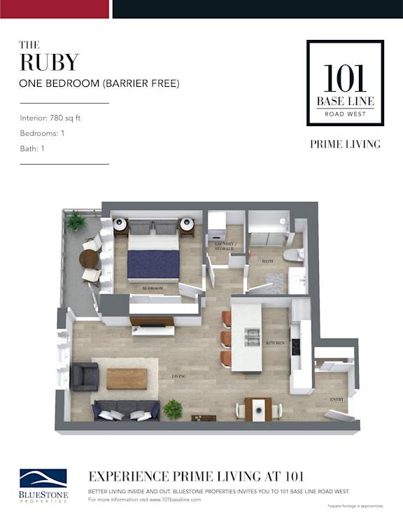 The Ruby, barrier free floor plan one bedroom  at 101 Base Line Road West, London