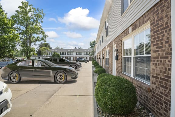 a car parked in front of a building