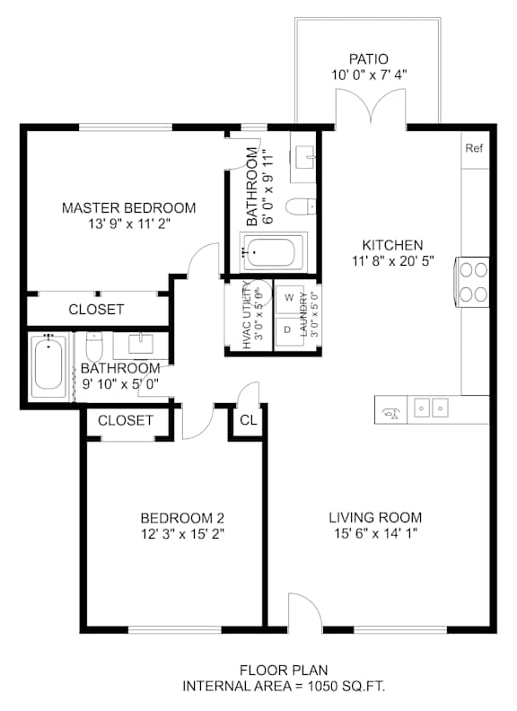A black and white floor plan of a house with a living room, kitchen, two bedrooms, and a master bedroom.