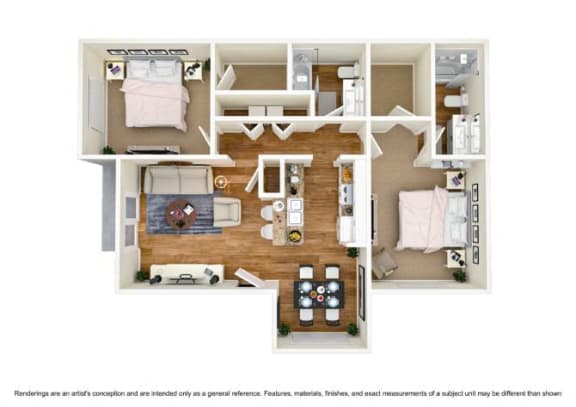 A floor plan of a house with a kitchen, living room, dining room, and bedrooms.