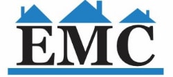 The image shows a logo with the letters "EMC" in bold, with three houses depicted above the text.