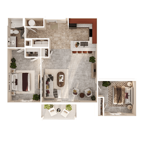 A floor plan of a house with a living room, dining room, kitchen, and bathrooms.