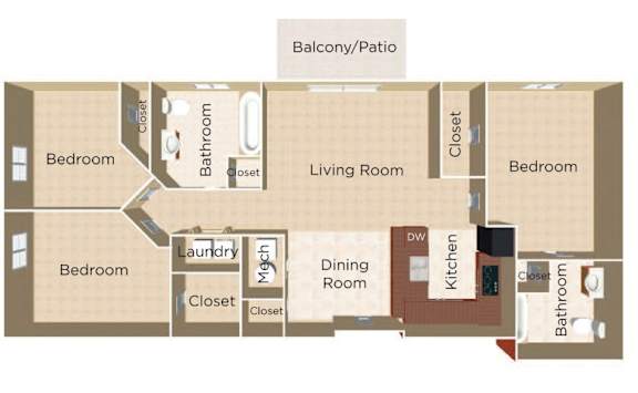 A floor plan of a house with a balcony and a patio.