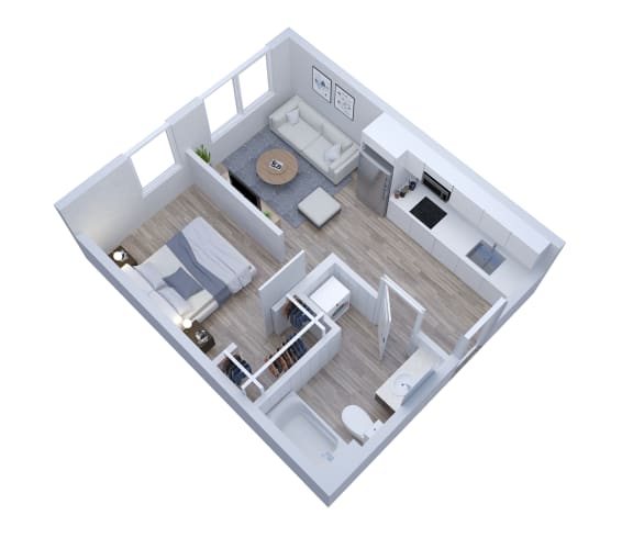 a floor plan of a small apartment with a bedroom and a living room