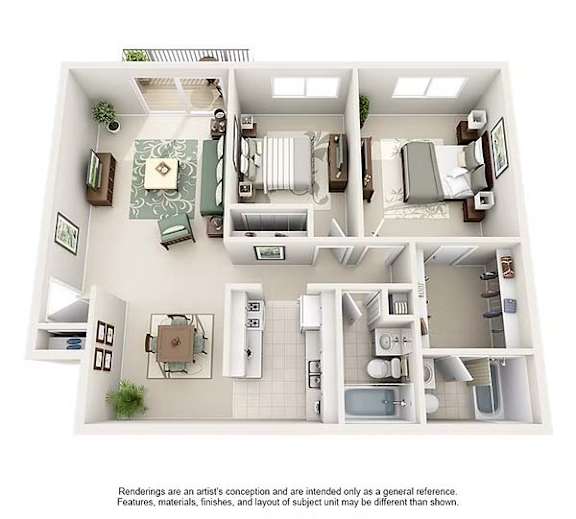 A drawing of a house layout with a kitchen, living room, and bathroom.