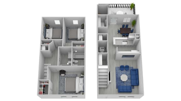 Floor Plan  3 Bed 2 Bath Townhome - Standard
