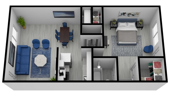 a floor plan of a one bedroom apartment with a living room and dining room and a bedroom