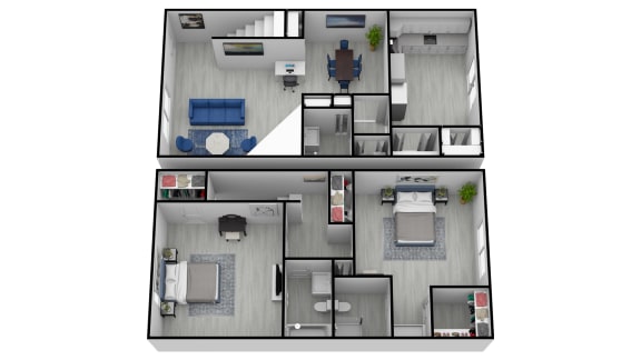 a floor plan of two stories with two bedrooms and two bathrooms