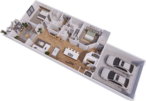 a 3d floor plan of a house