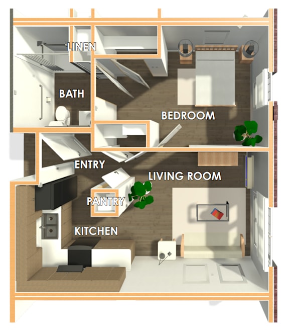 A diagram of a house layout with labeled rooms.
