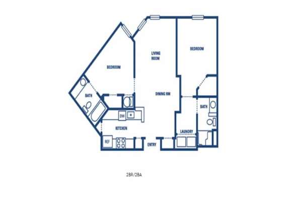A floor plan of a 2 bedroom apartment.