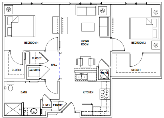 2 Bedroom Floor Plan at Sweetwater Point, Georgia, 30135