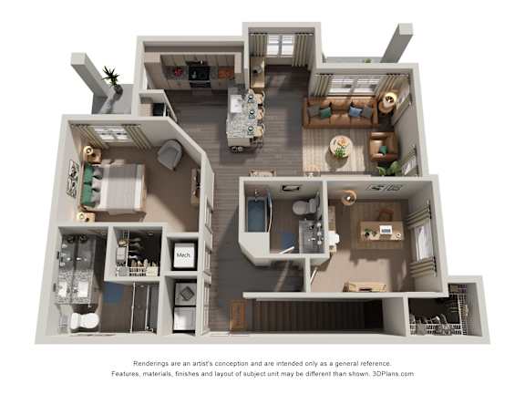 2 Bed 2 Bath Floor Plan | 1,177 Sq. Ft. at Promenade at Newnan Crossing in Georgia, 30265