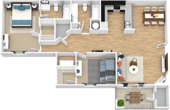 2 Bed 2 Bath Floor Plan with 1,317 Sq. Ft. at High Ridge Apartments, Georgia, 30606