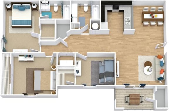 3 Bed 2 Bath Floor Plan with 1,338 Sq. Ft. at High Ridge Apartments, Athens, GA