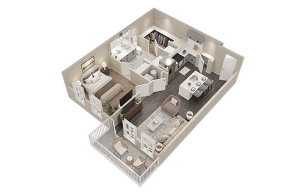 1 Bed 1 Bath Floor Plan | 781 Sq. Ft. at The Flats at Southlawn Apartments, Lawrenceville, Georgia 30046