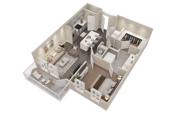 a floor plan with a bedroom and a living room at The Flats at Southlawn Apartments, Lawrenceville