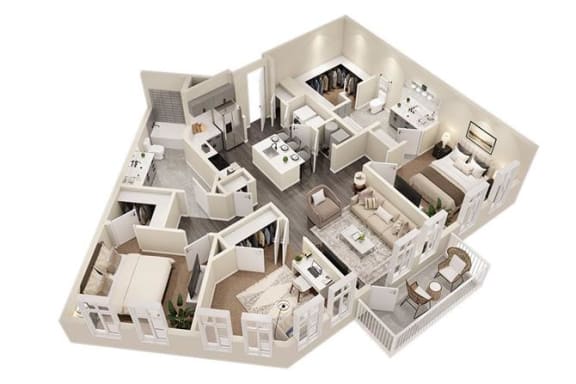 a floor plan of a house with a bedroom and a living room at The Flats at Southlawn Apartments, Lawrenceville Georgia